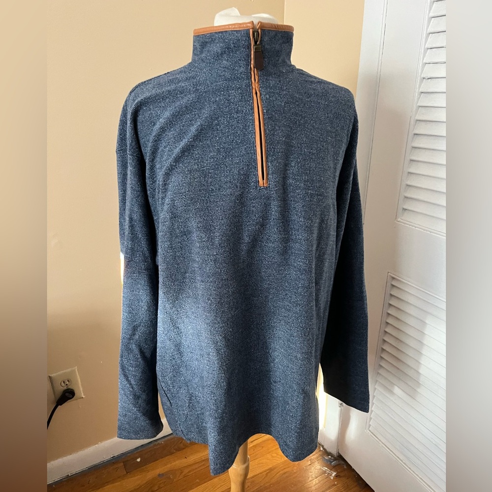 ORVIS men’s 1/4 zip pullover sweater with leather accents. Size L
